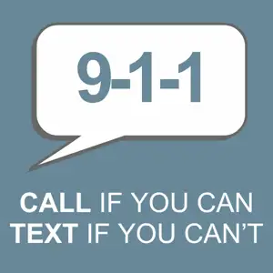 Blue 911 logo with the text "Call if you can, text if you can't"